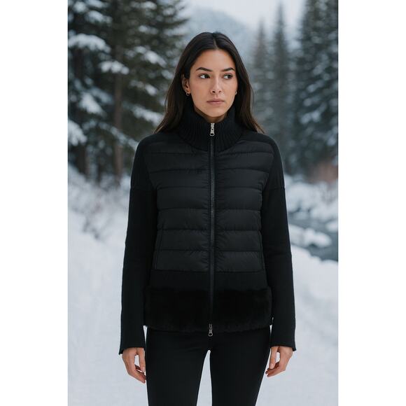 NWT Moncler Maglione Tricot Sheep Fur Wool Goose Down Puffer Jacket Black M - Picture 1 of 13